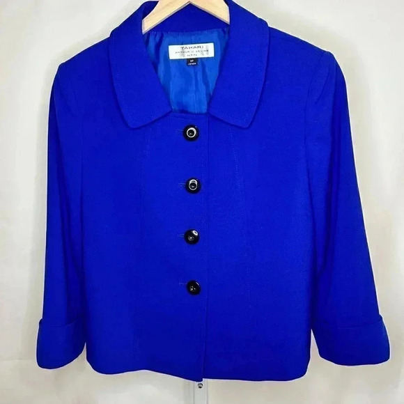 Tahari Arthur Levine Size 8P Cropped Cobalt Blue Blazer  Business Formal Party - Picture 1 of 12